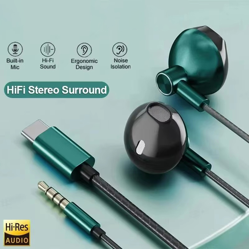 Wired Earphone Mic - Earphone Wired Stereo HIFI Tipe C